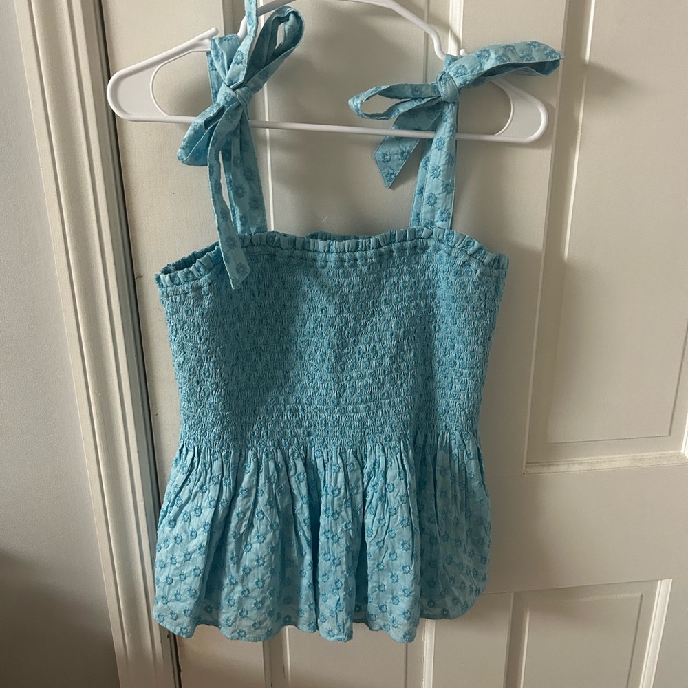 kate spade blue smocked blouse